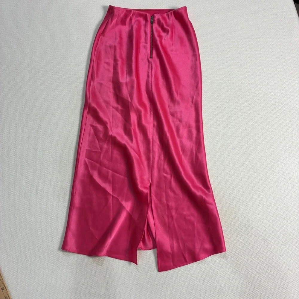 Alice + Olivia Midi Satin Skirt Fuchsia Pink Designer Luxury  Barbiecore Chic 0
